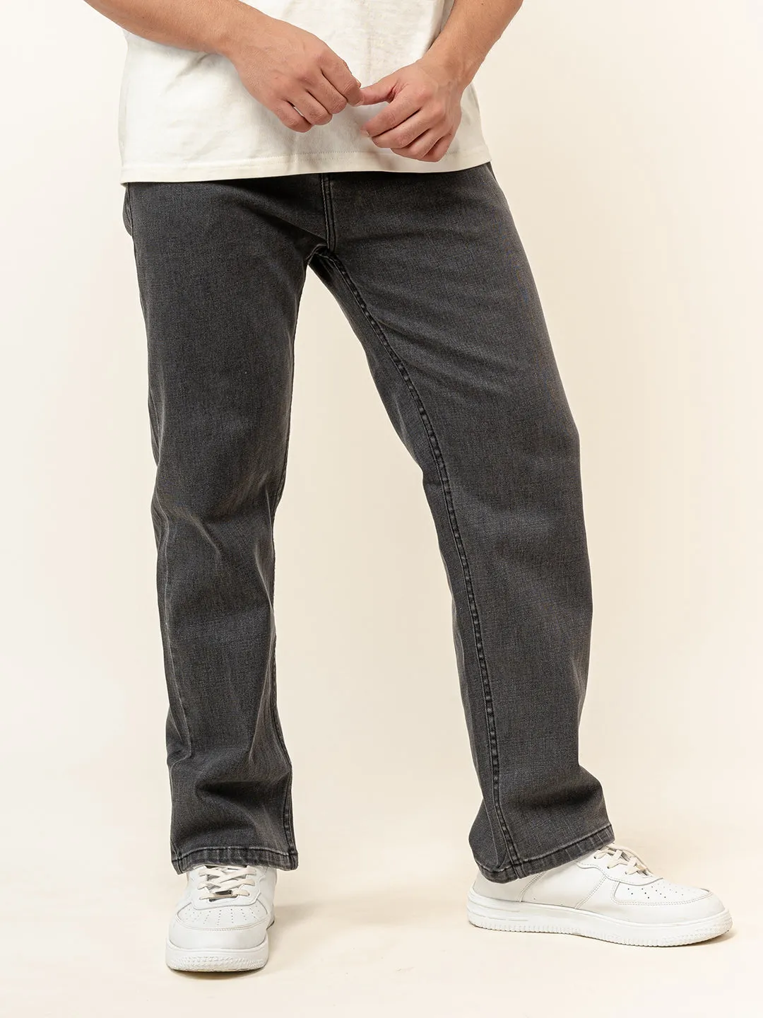 Grey Denim Baggy Plain Jeans