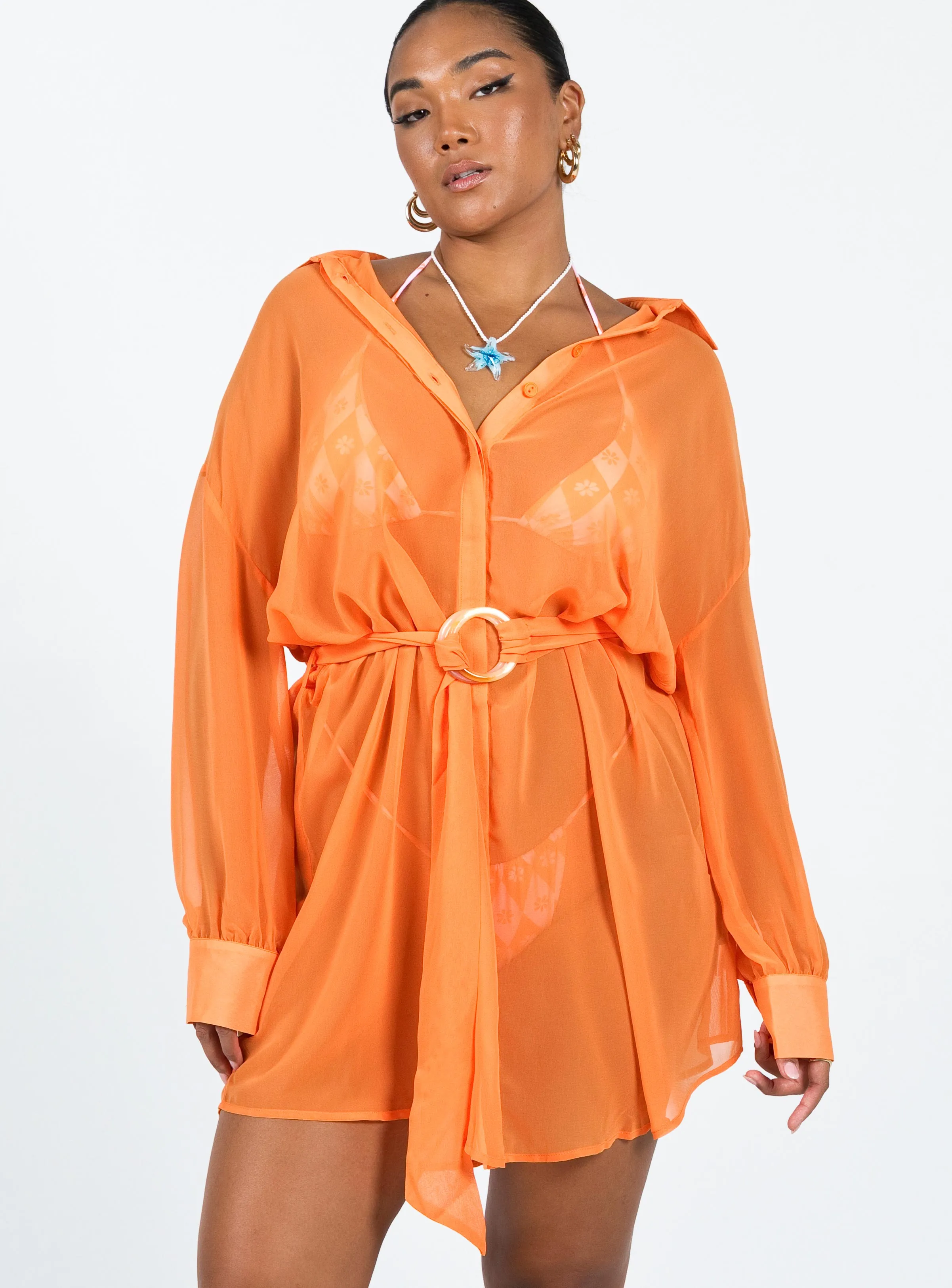 Hennie Long Sleeve Mini Dress Orange