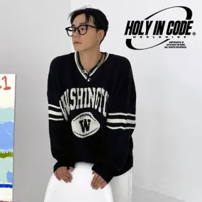 HOLY IN CODE  |Unisex Street Style V-Neck Long Sleeves Oversized Sweaters