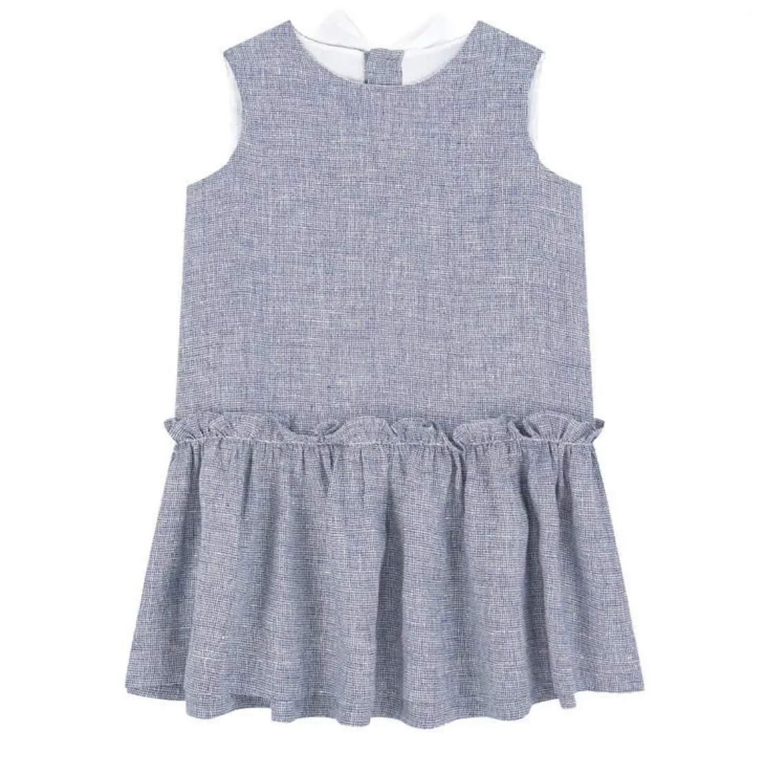 Il Gufo Blue And White Linen Dress With Bow: 4 years, 12 years