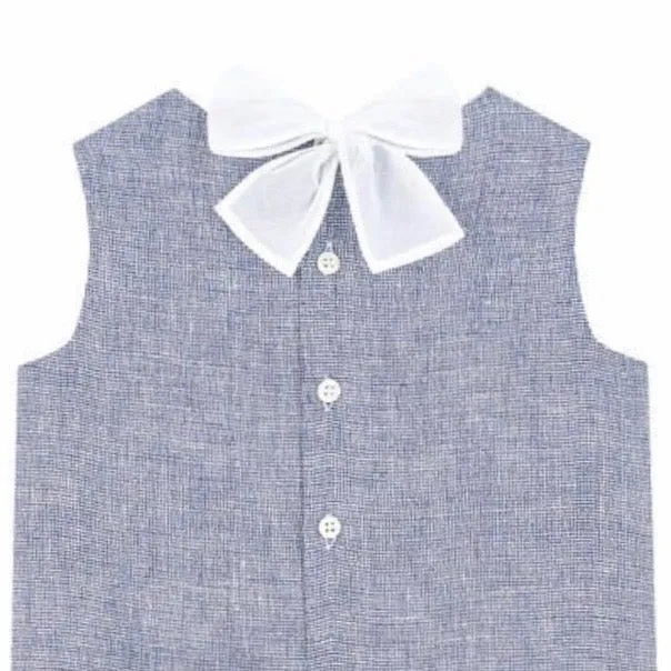 Il Gufo Blue And White Linen Dress With Bow: 4 years, 12 years