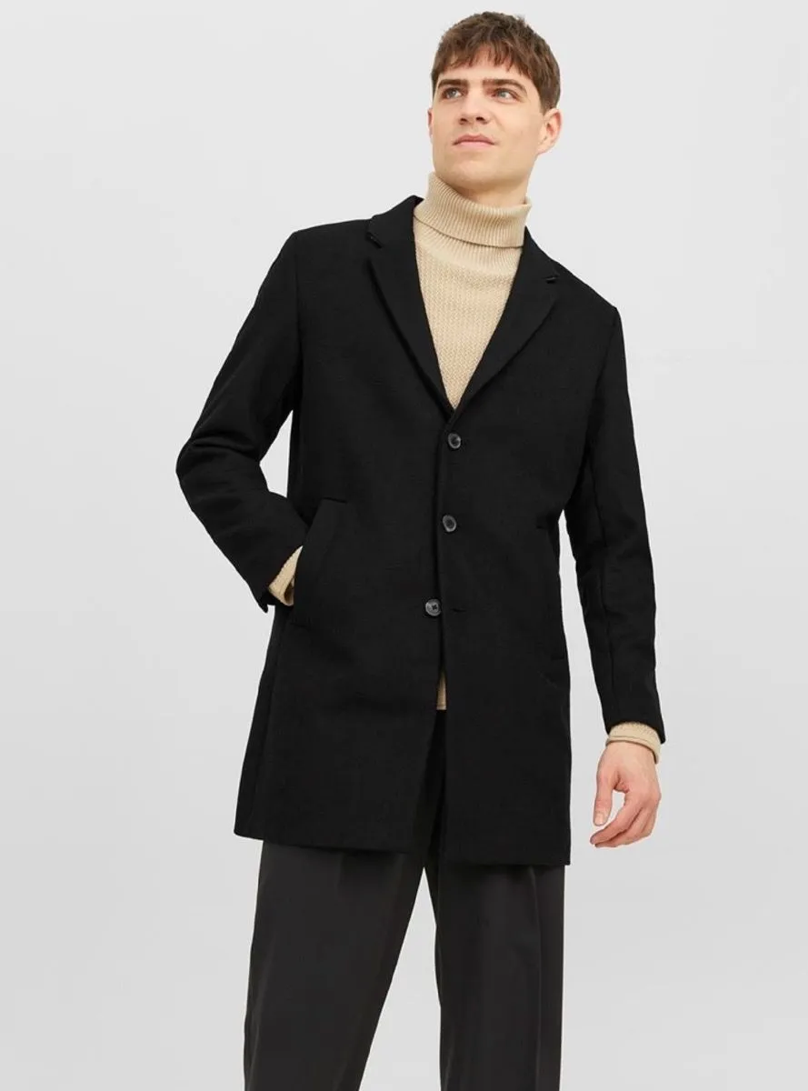 Jack & Jones Long Morrison Wool Coat Jacket Black