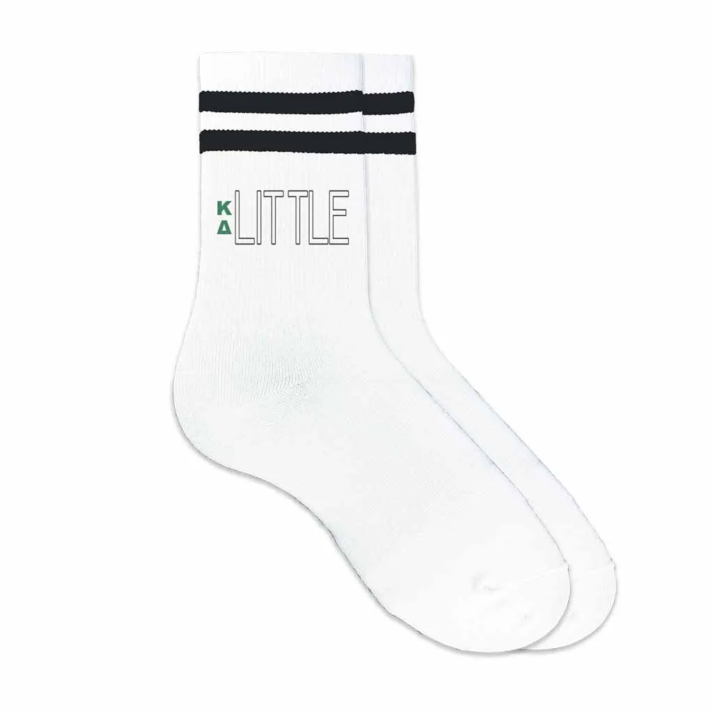 Kappa Delta Sorority Socks for your Big and Little with Greek Letters on Striped Cotton Crew Socks