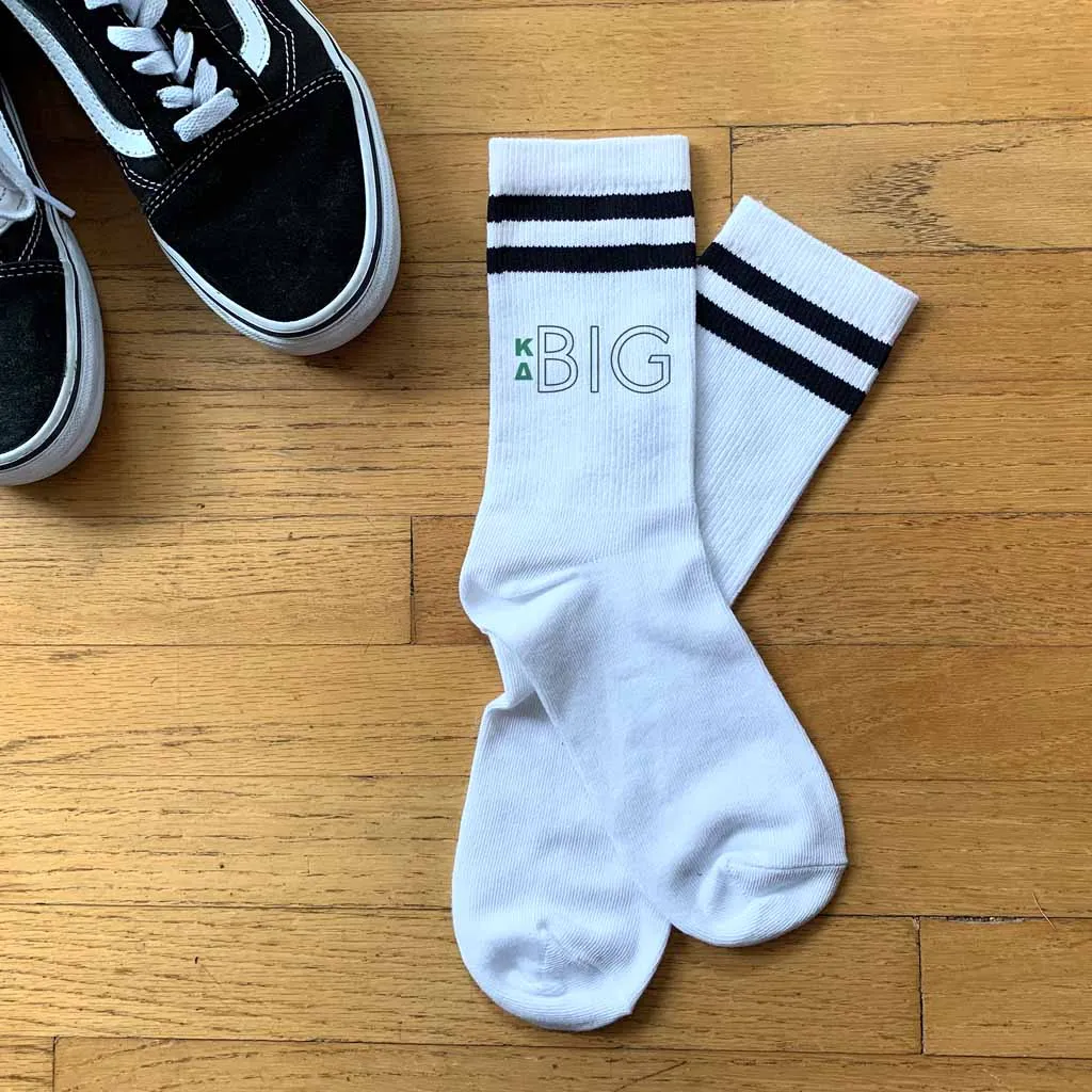 Kappa Delta Sorority Socks for your Big and Little with Greek Letters on Striped Cotton Crew Socks