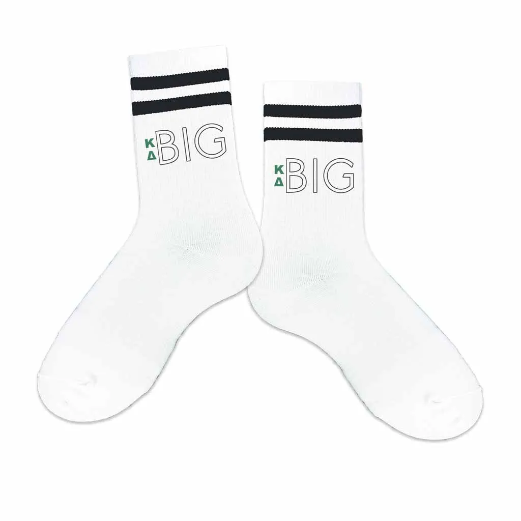 Kappa Delta Sorority Socks for your Big and Little with Greek Letters on Striped Cotton Crew Socks