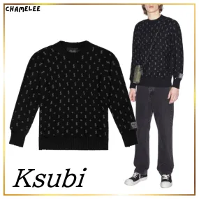 KSUBI  |Crew Neck Street Style Bi-color Long Sleeves Cotton Logo