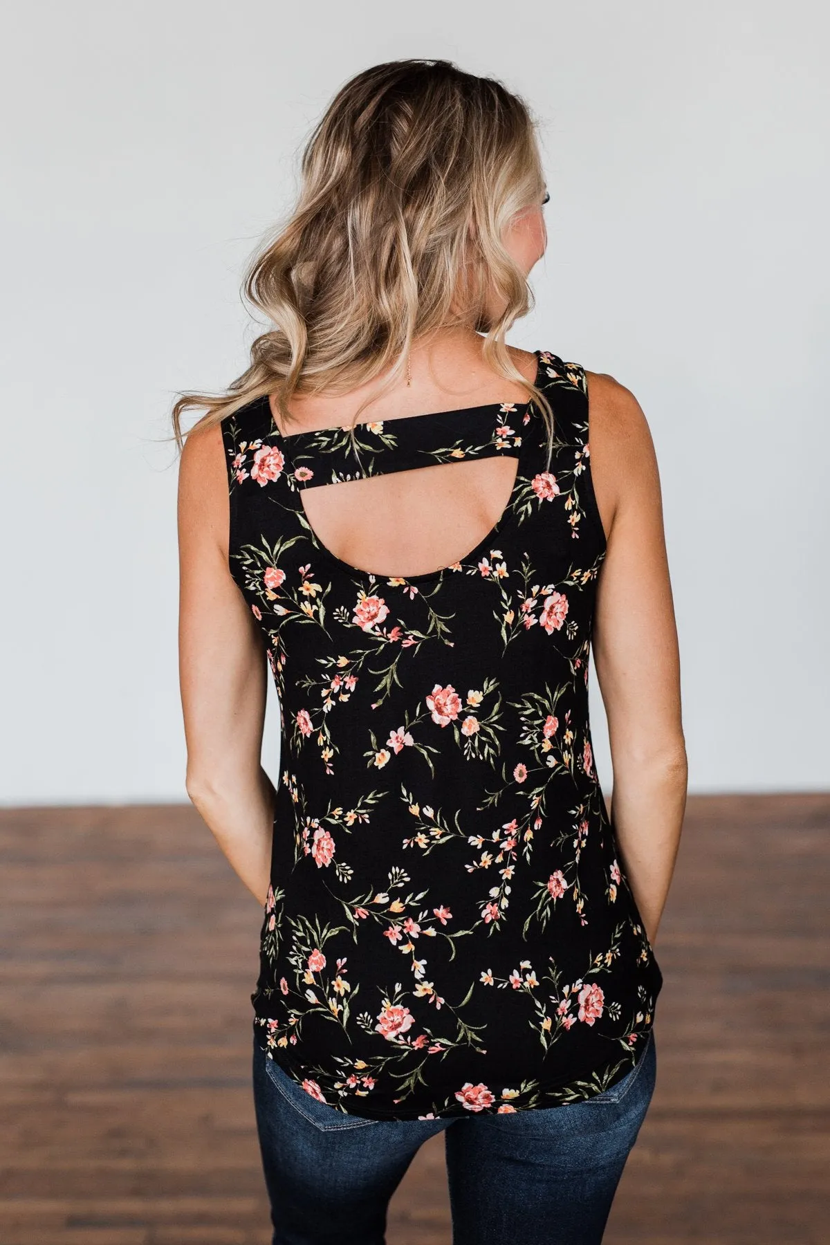 Let's Begin Again Floral Tank Top- Black