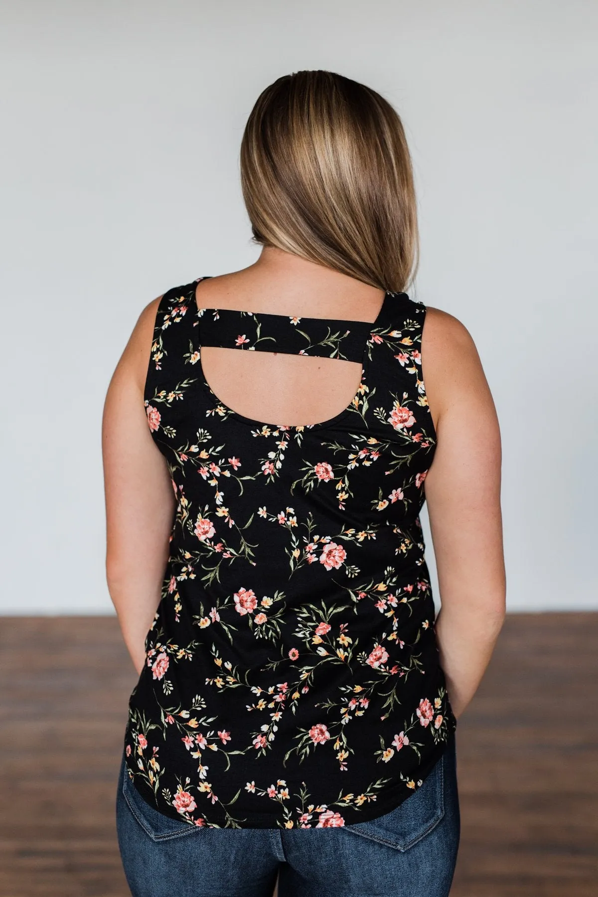 Let's Begin Again Floral Tank Top- Black