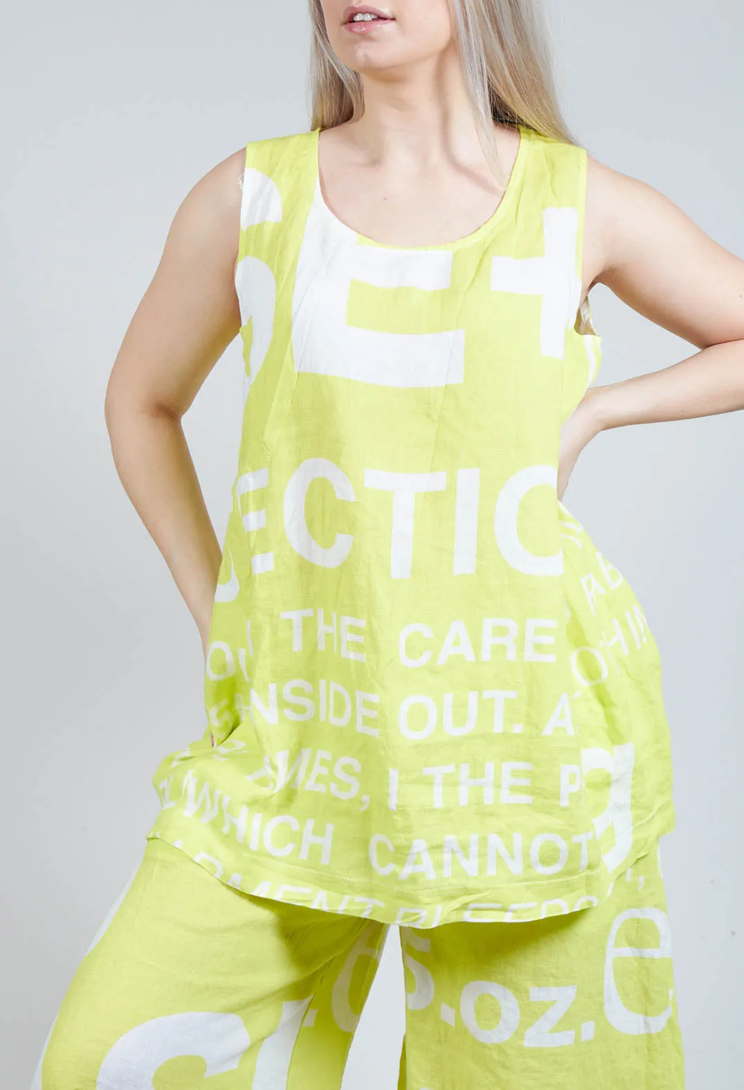 Linen Vest Top with Large Lettering in Sun Print