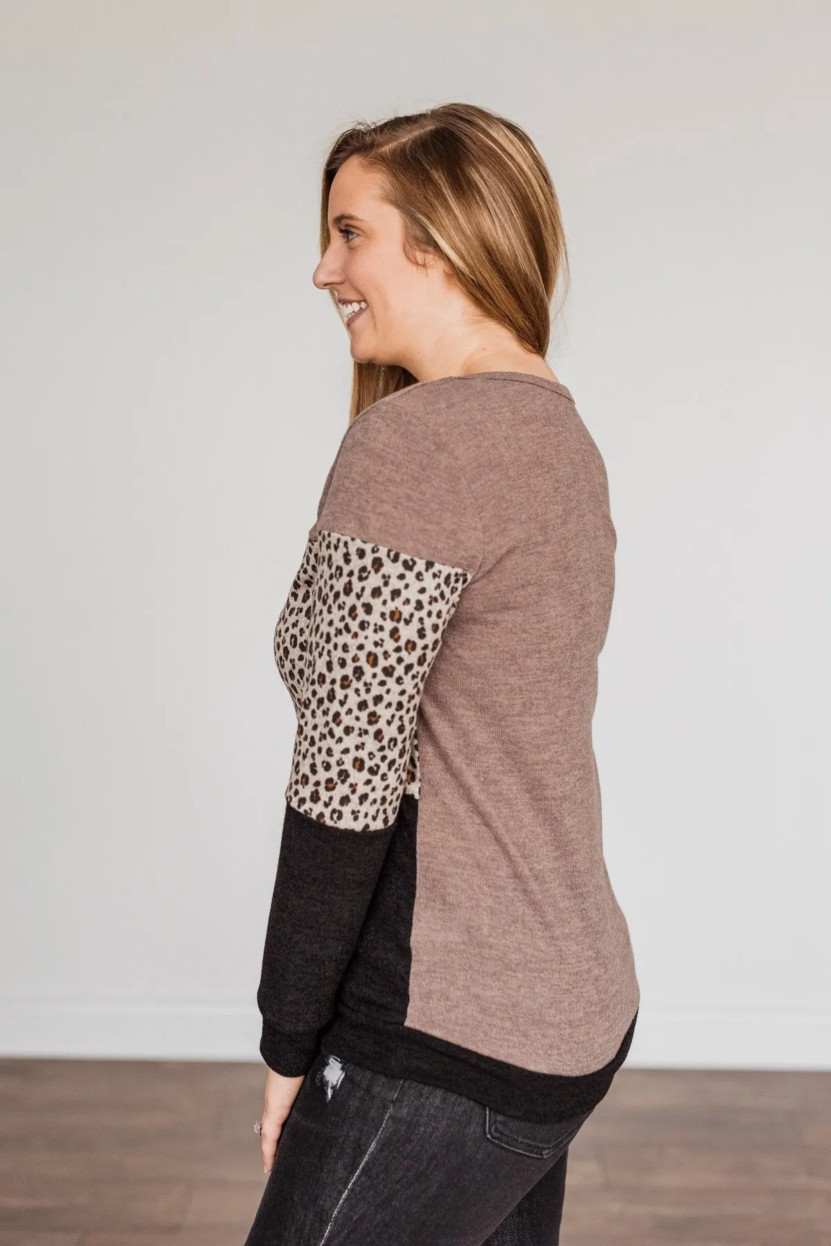 Looking Alive Long Sleeve Top- Mocha & Black