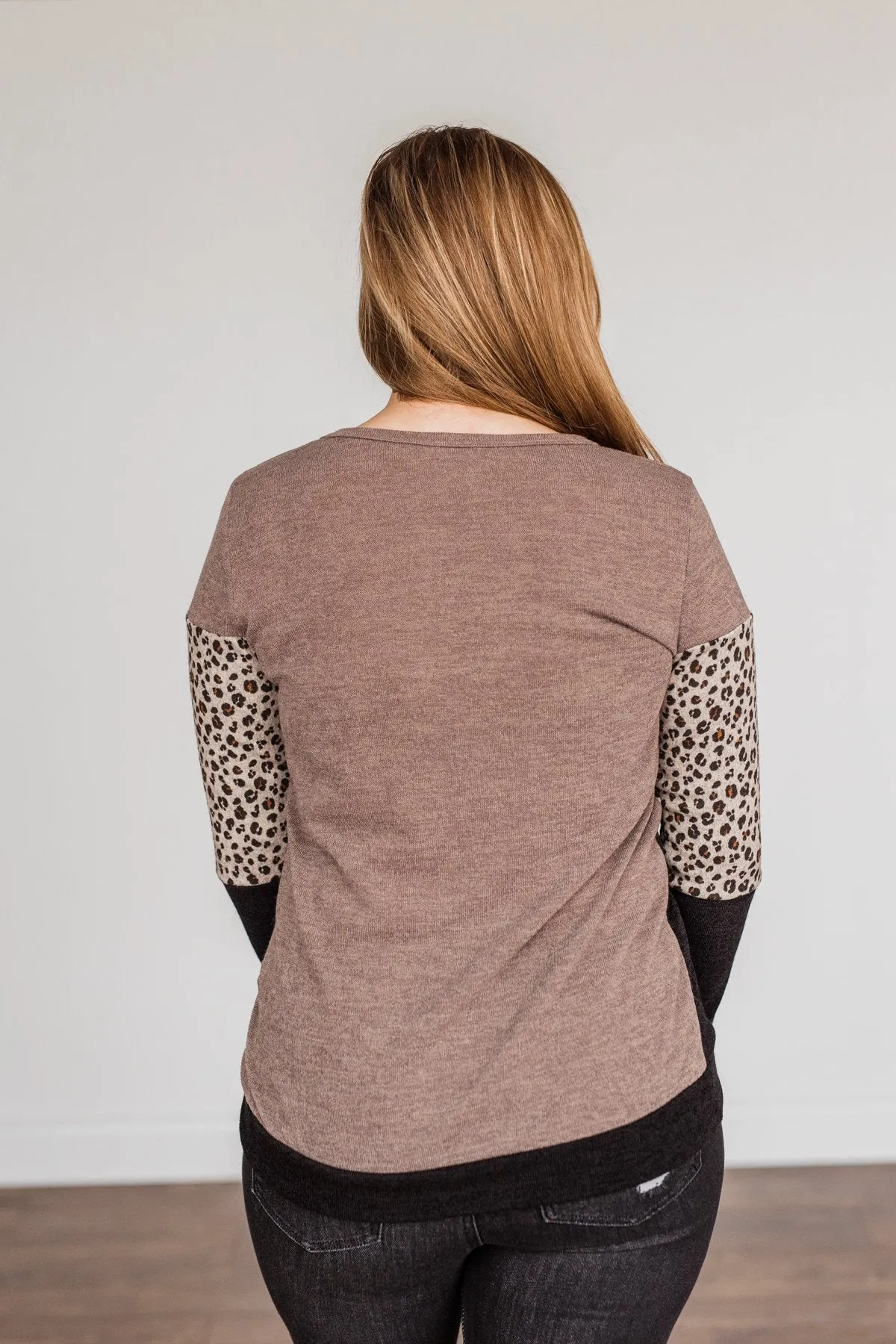 Looking Alive Long Sleeve Top- Mocha & Black