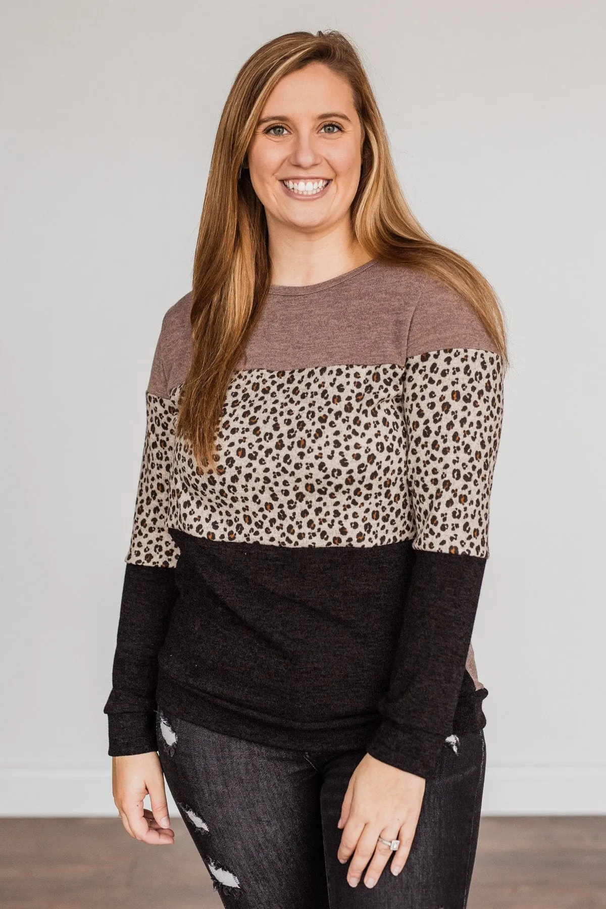 Looking Alive Long Sleeve Top- Mocha & Black