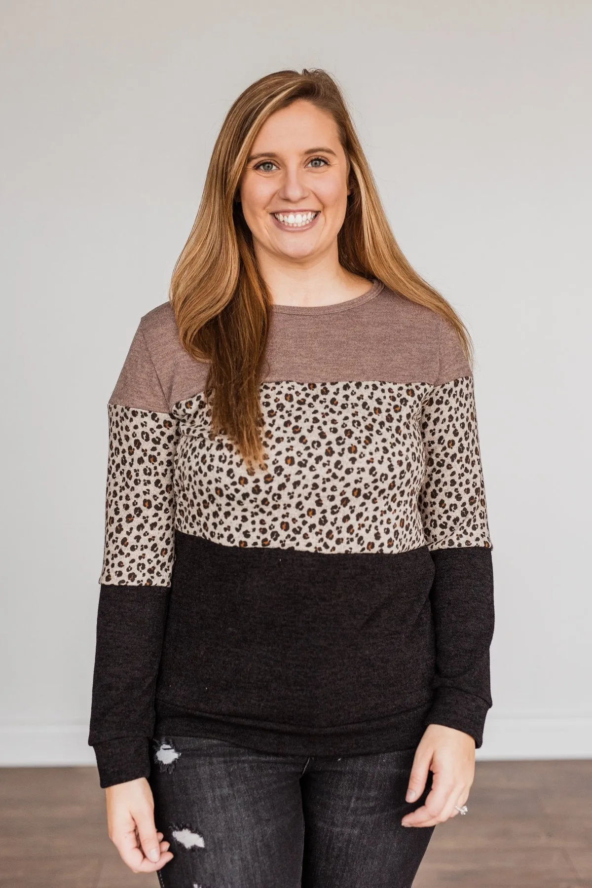 Looking Alive Long Sleeve Top- Mocha & Black