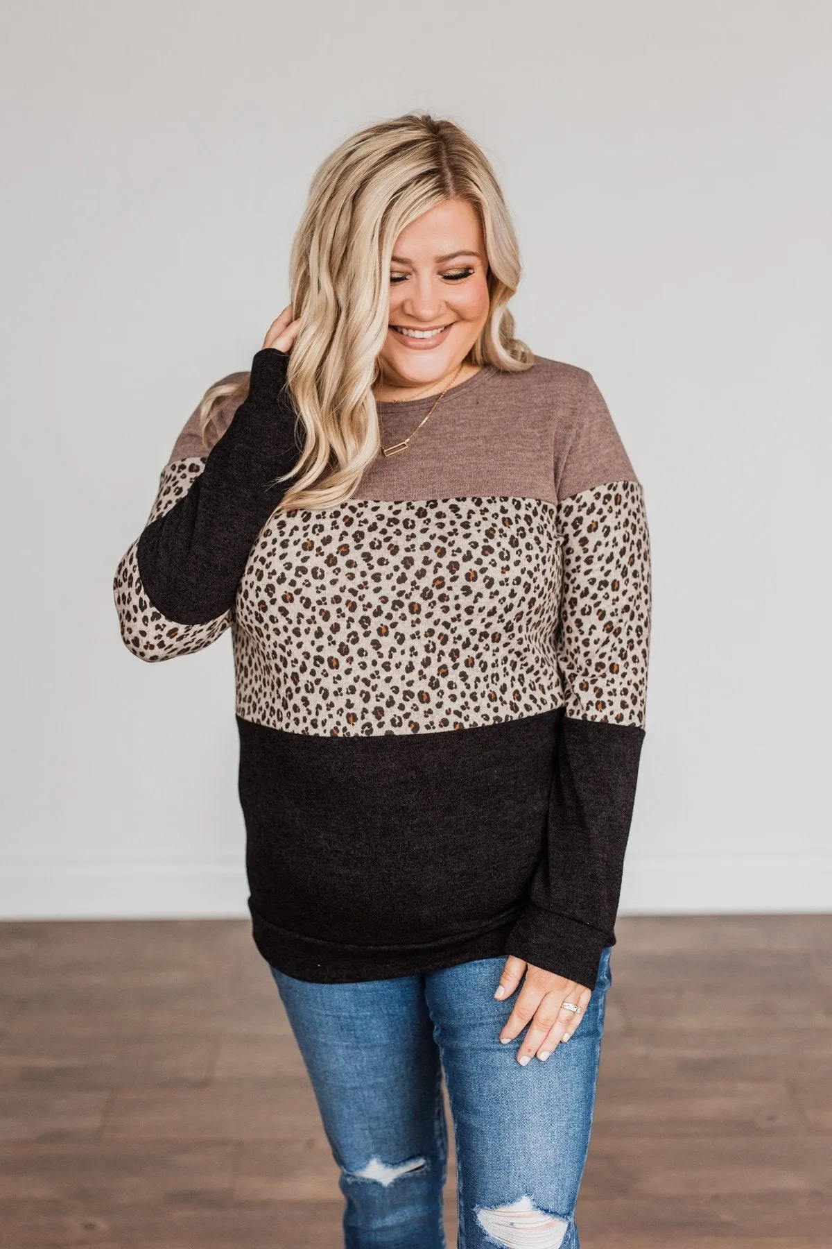 Looking Alive Long Sleeve Top- Mocha & Black