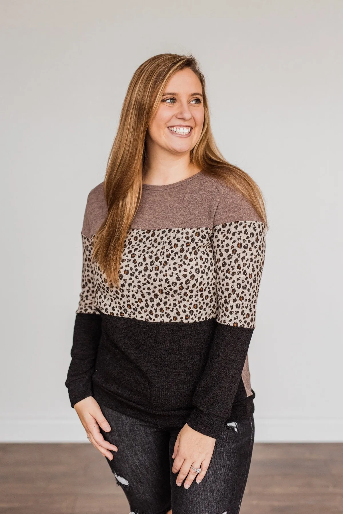 Looking Alive Long Sleeve Top- Mocha & Black