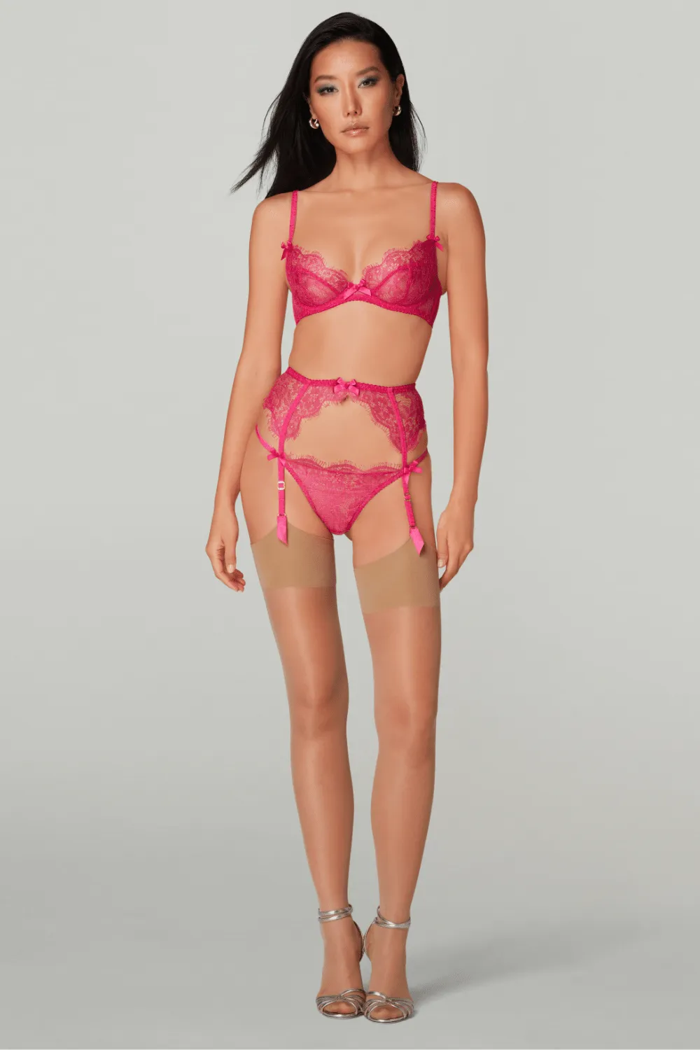 Lorna Fuchsia Lace Suspender, Size 3 (UK 10)