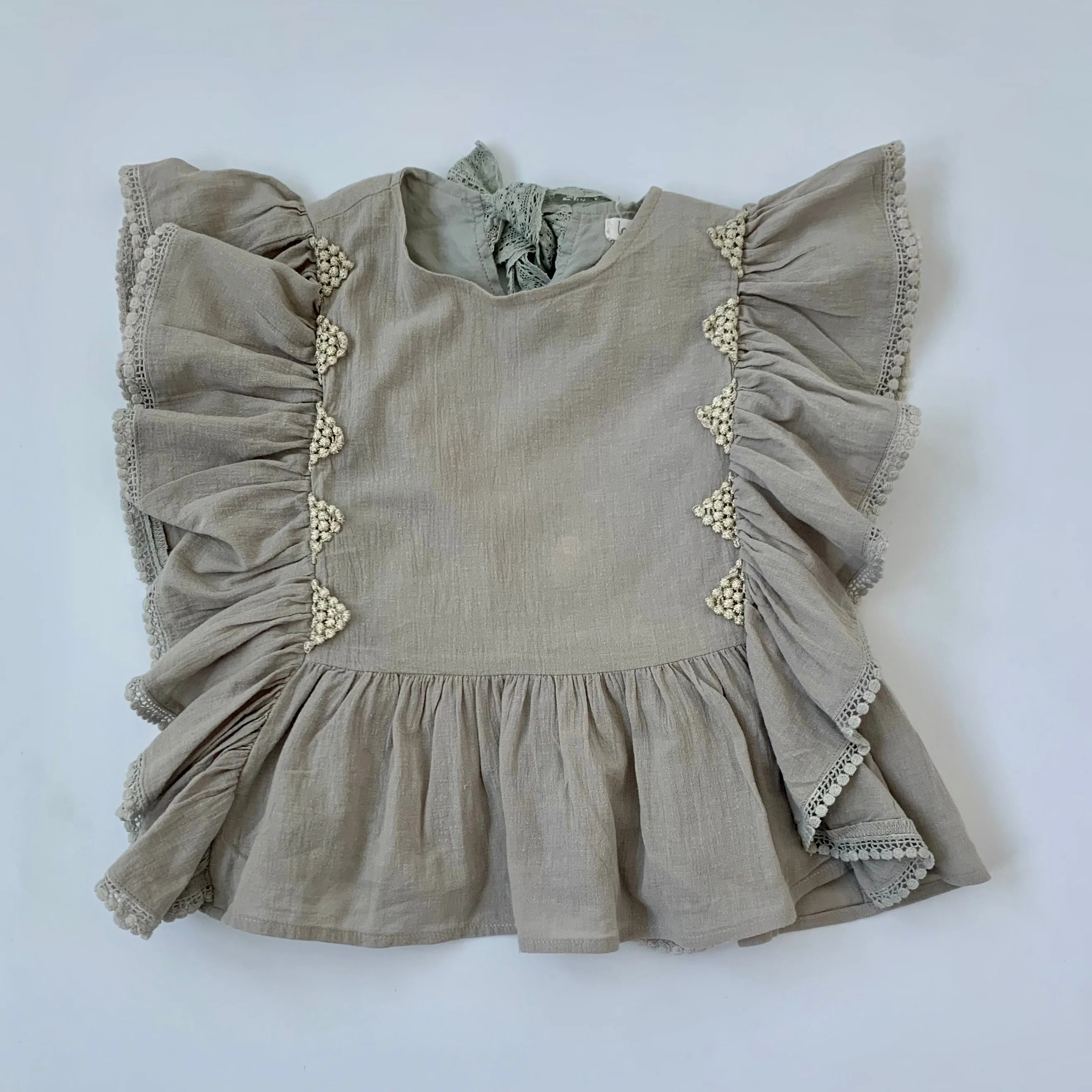 Louise Misha Grey Siska Cotton Blouse With Frill: 4 Years