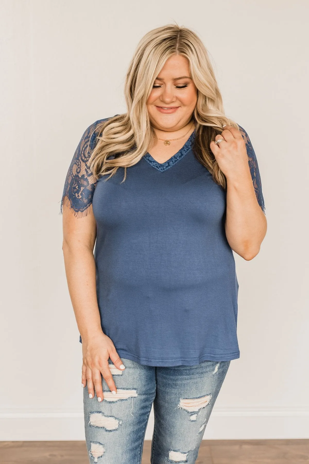 Magical Moments Lace Top- Soft Navy