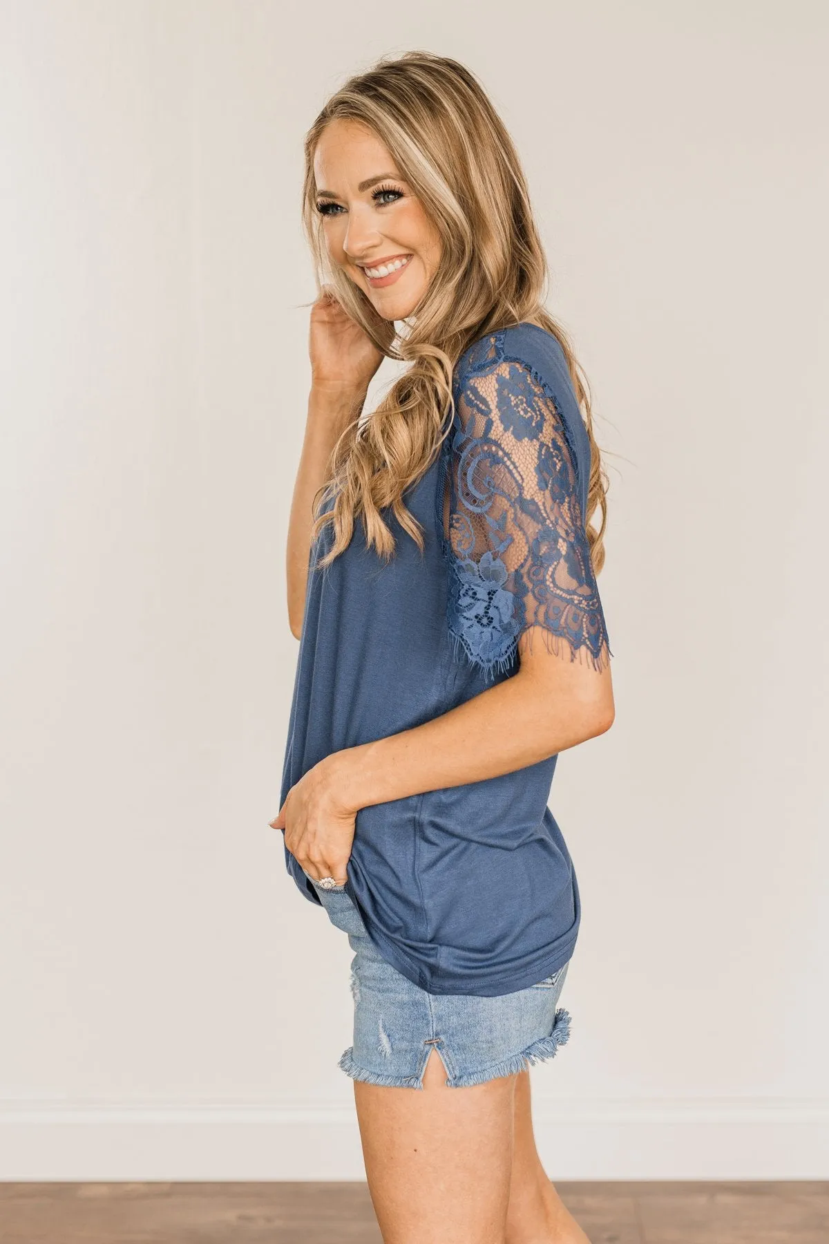 Magical Moments Lace Top- Soft Navy