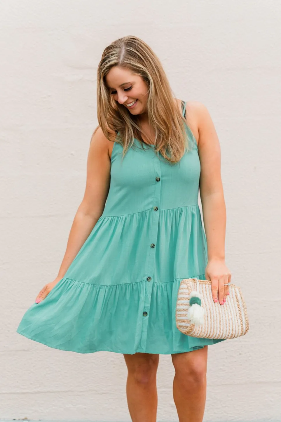 Majestic Waves Sleeveless Dress- Aqua