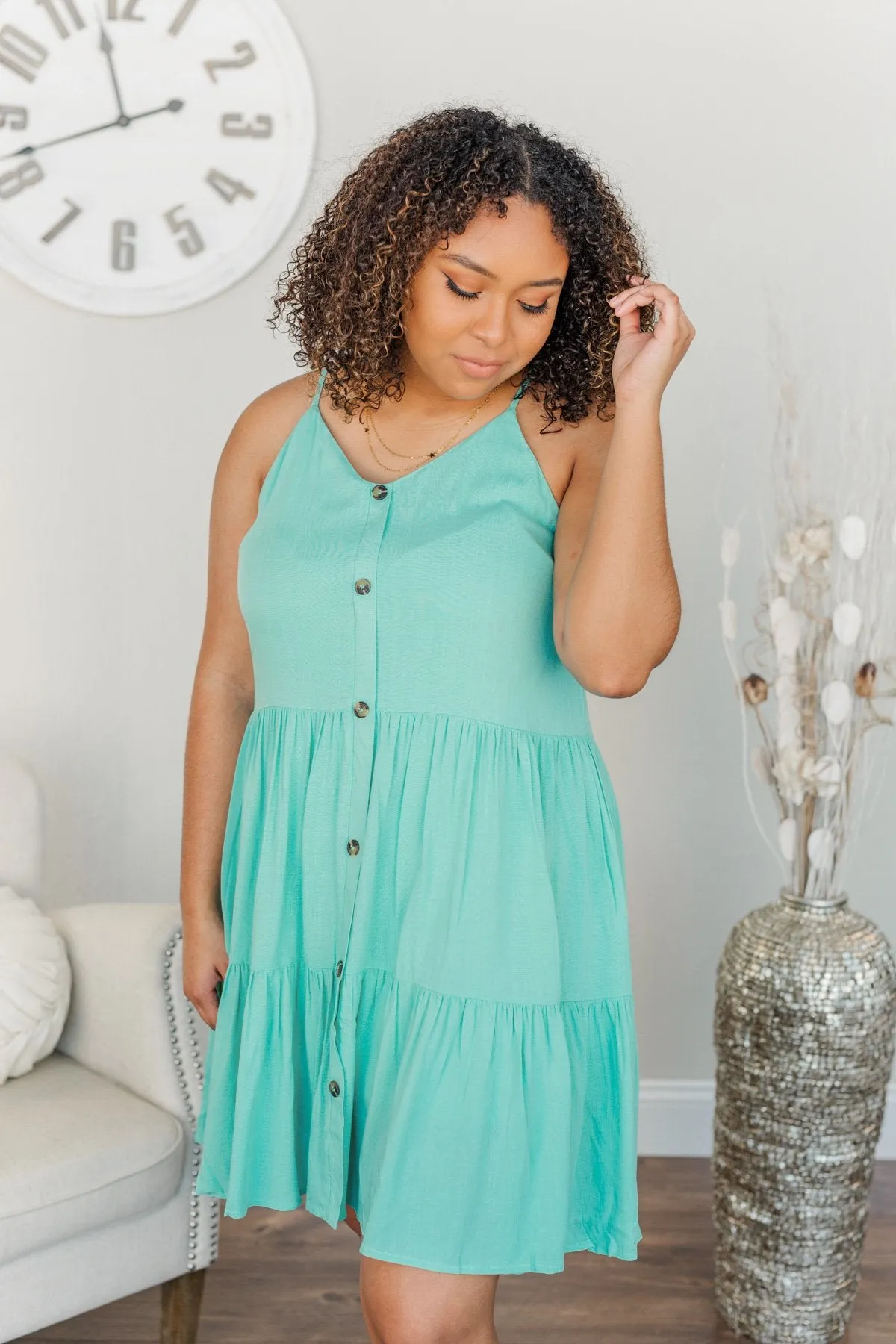 Majestic Waves Sleeveless Dress- Aqua