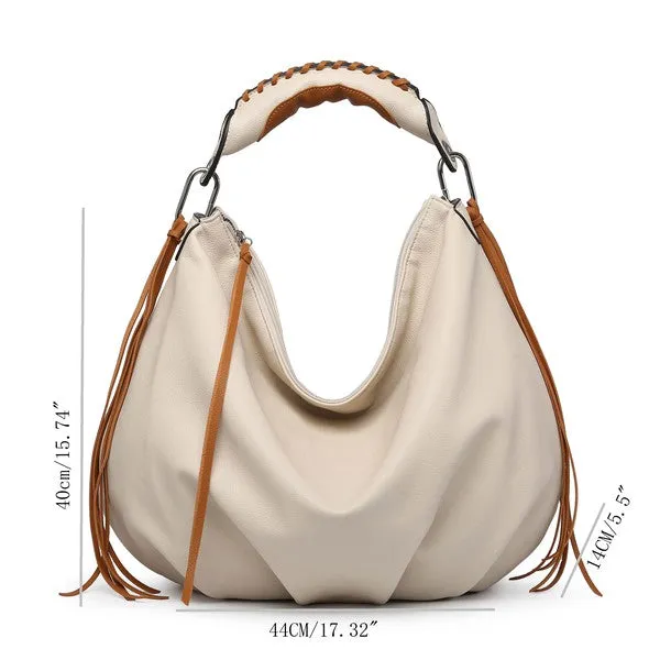 Maria Fringe Detail Contrast Hobo Handbag