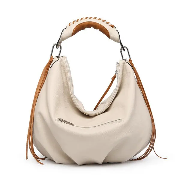 Maria Fringe Detail Contrast Hobo Handbag