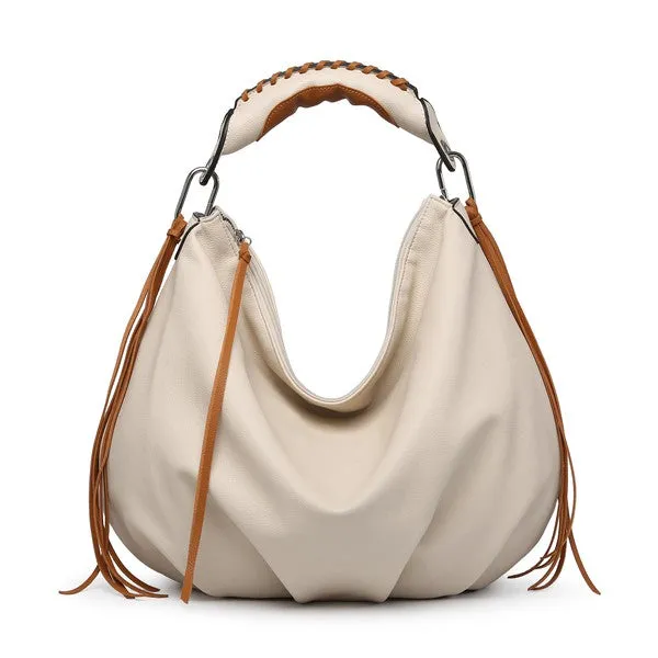 Maria Fringe Detail Contrast Hobo Handbag