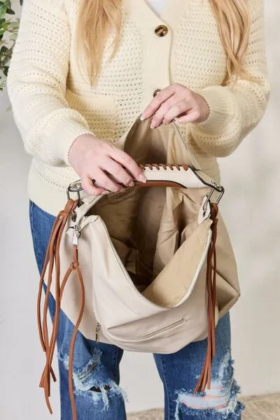 Maria Fringe Detail Contrast Hobo Handbag