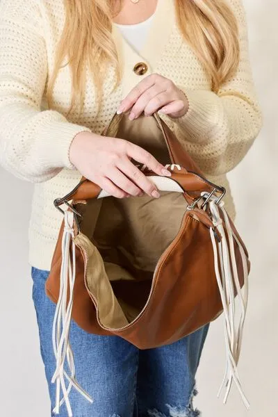 Maria Fringe Detail Contrast Hobo Handbag