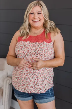 Maybe Someday Floral Lace Tank Top- Ivory & Coral