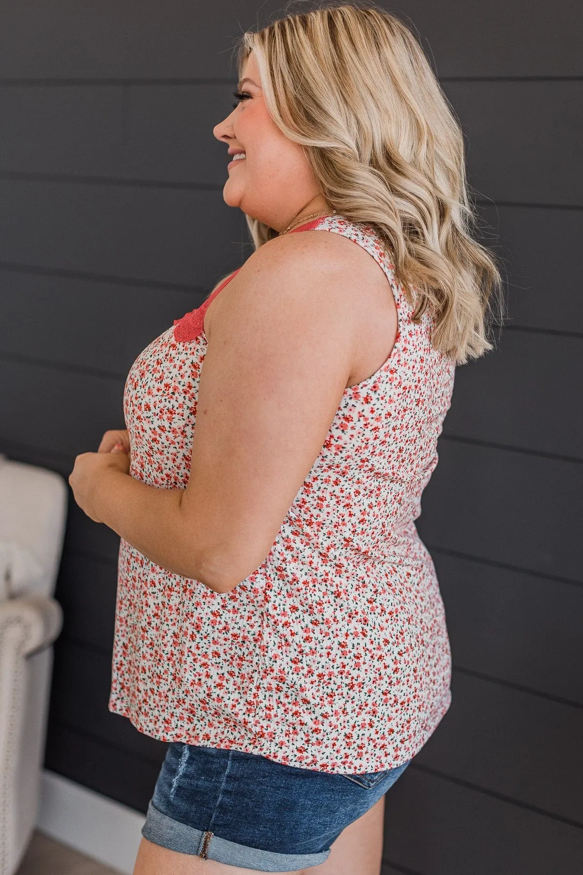 Maybe Someday Floral Lace Tank Top- Ivory & Coral