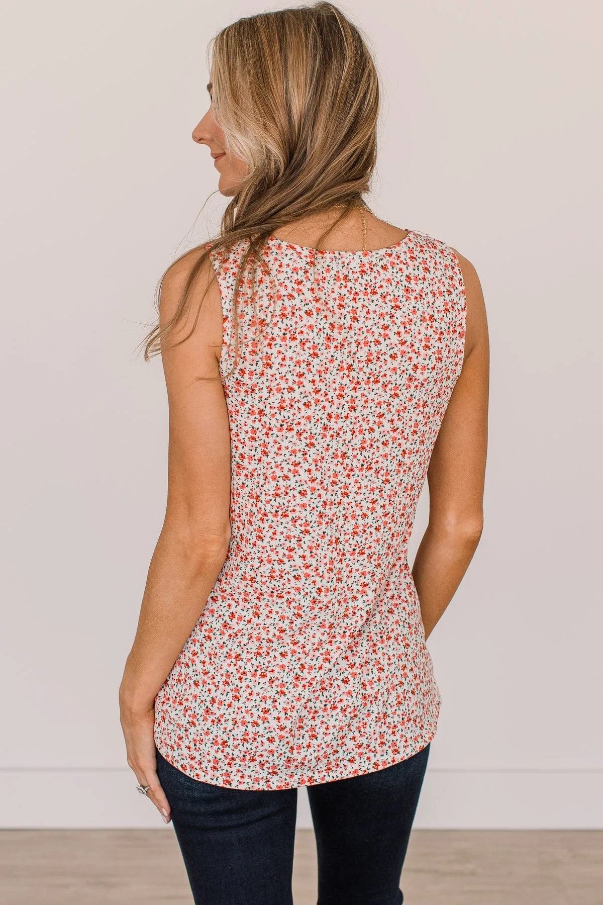 Maybe Someday Floral Lace Tank Top- Ivory & Coral