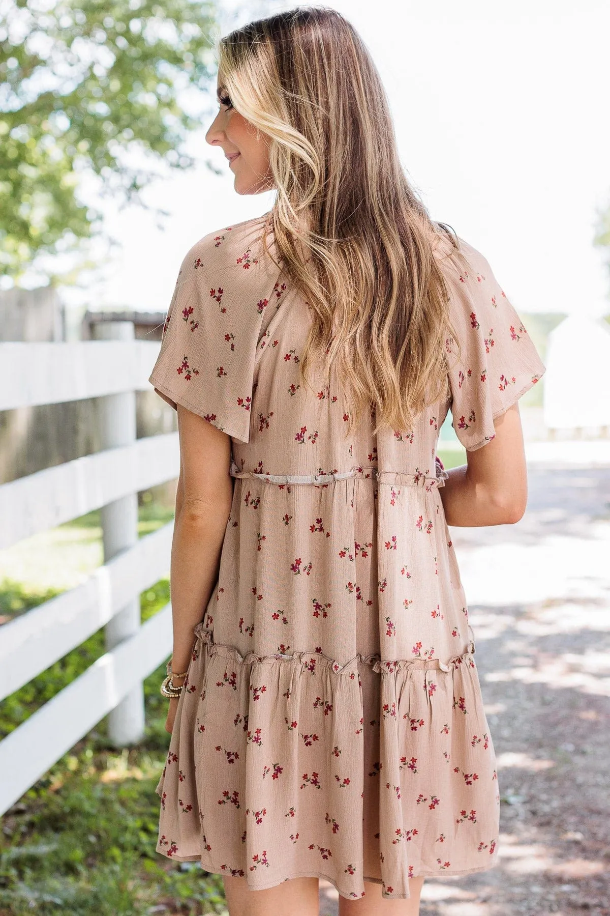 No Doubt About It Ruffled Mini Dress- Taupe