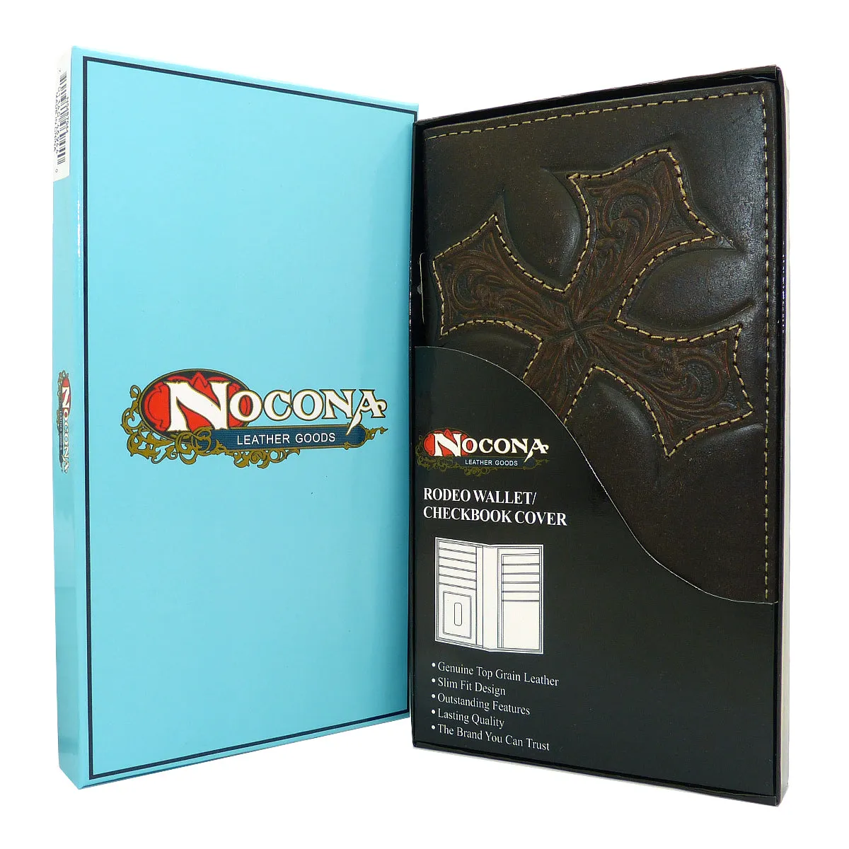 Nocona Western Leather Mens Wallet Checkbook Cover Rodeo Dark Brown w/ Diagonal Cross N5487044