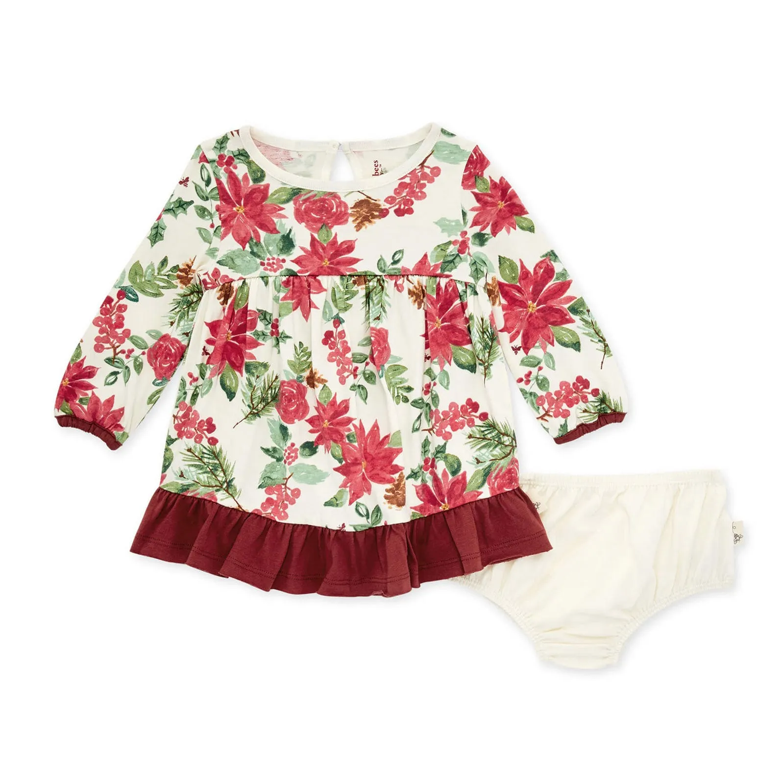 Organic Cotton Dress & Diaper Cover Set - Holiday Floral - Eggshell - FINAL SALE