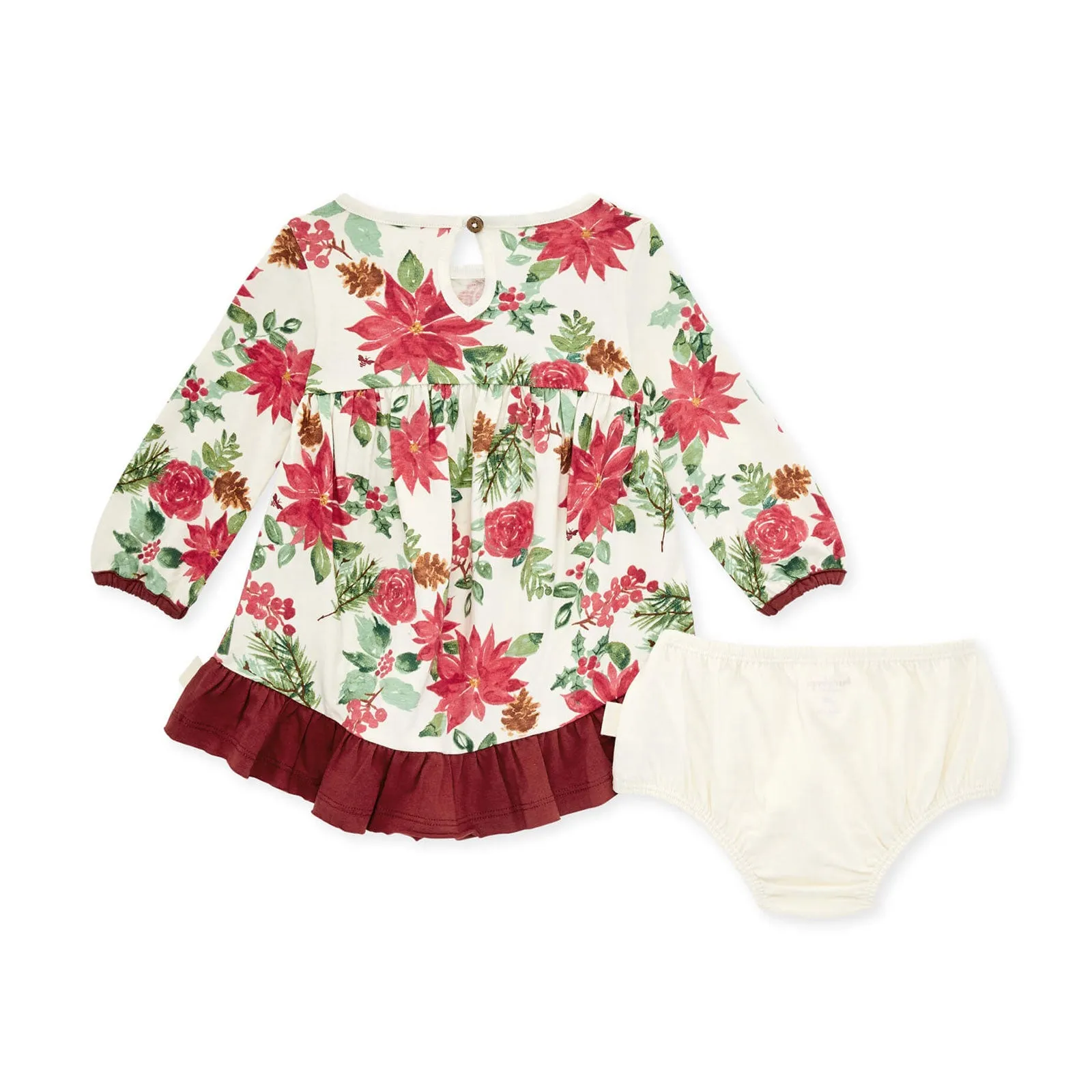 Organic Cotton Dress & Diaper Cover Set - Holiday Floral - Eggshell - FINAL SALE