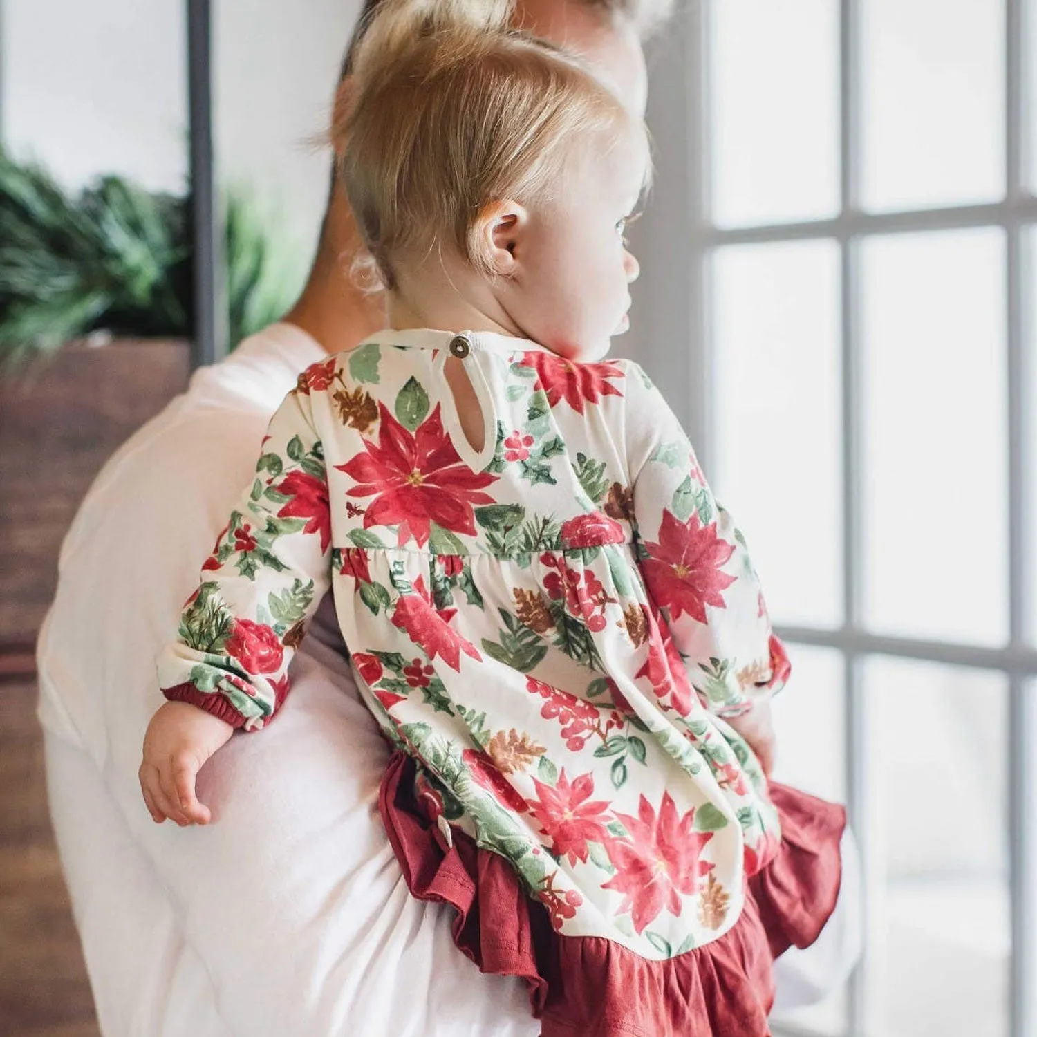 Organic Cotton Dress & Diaper Cover Set - Holiday Floral - Eggshell - FINAL SALE