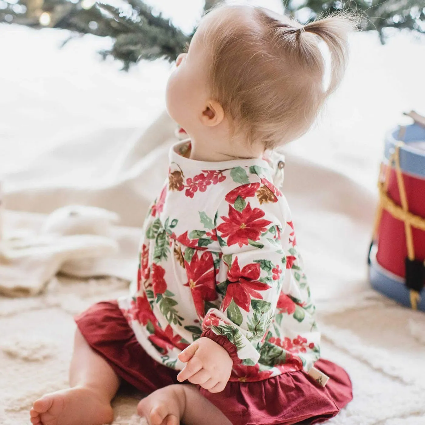 Organic Cotton Dress & Diaper Cover Set - Holiday Floral - Eggshell - FINAL SALE