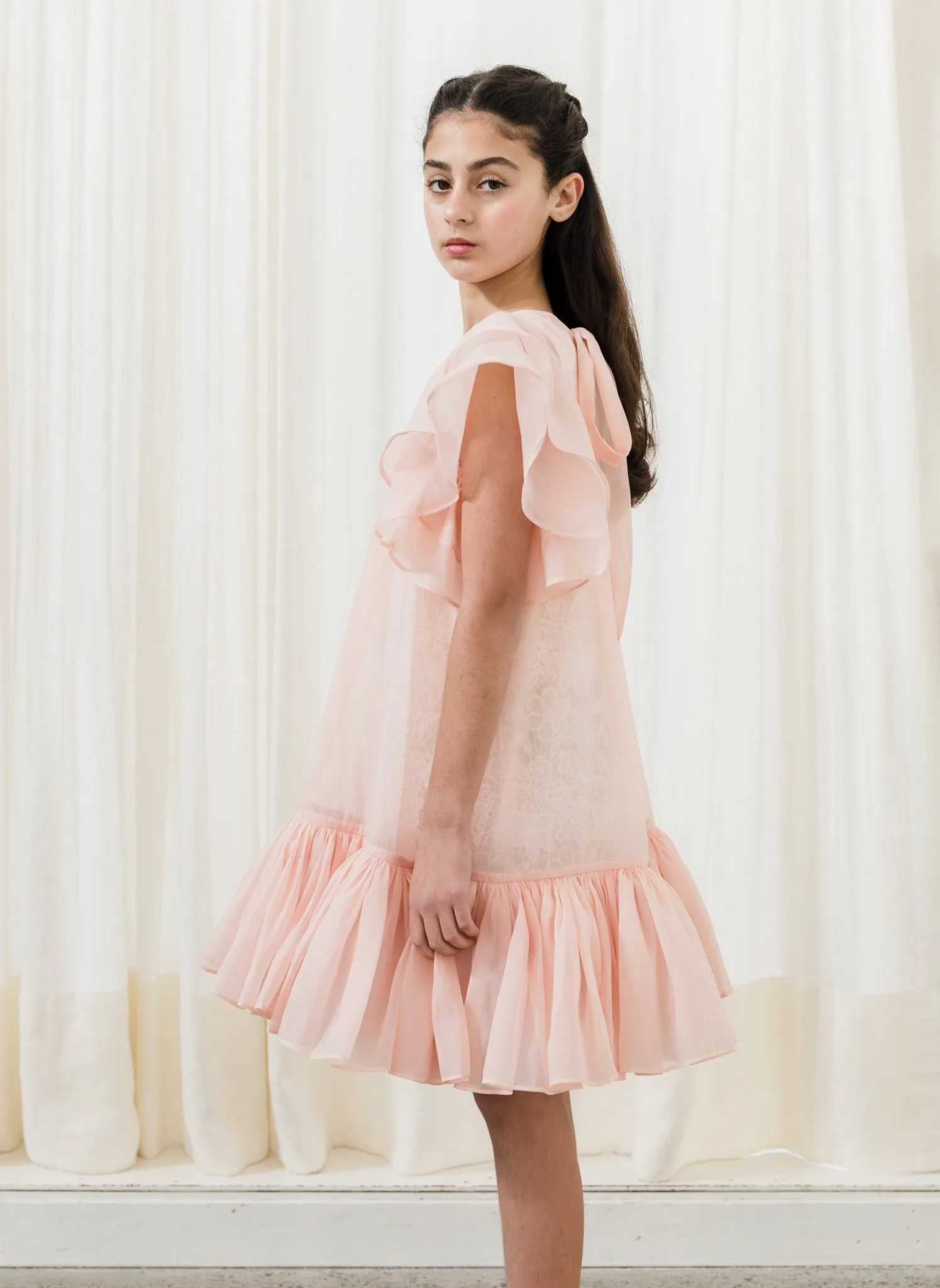 Petite Amalie Organza Overlay Dress with Lace Slip