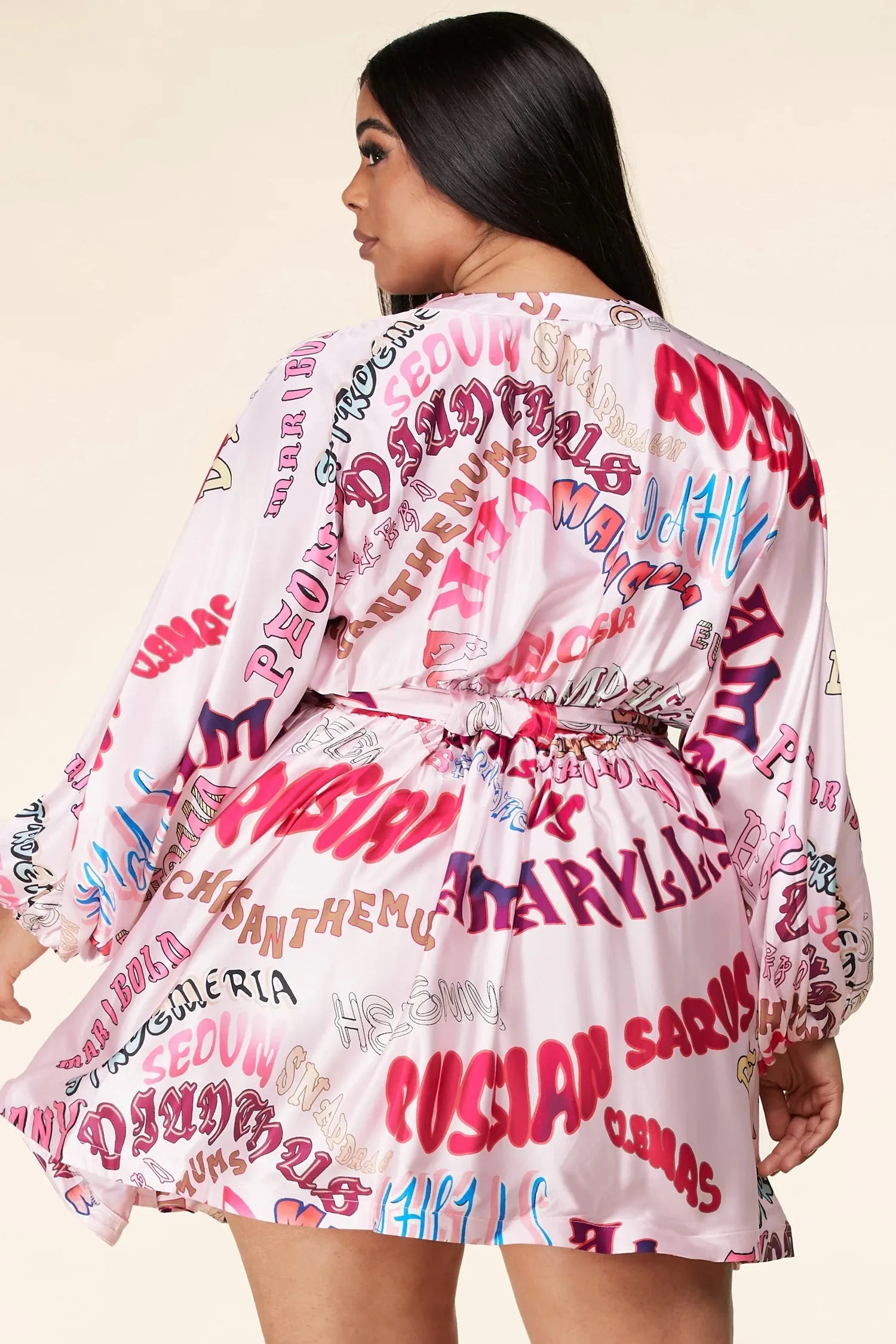 Plus-Size Pink Pop Long Sleeve Graphic Print Mini Dress