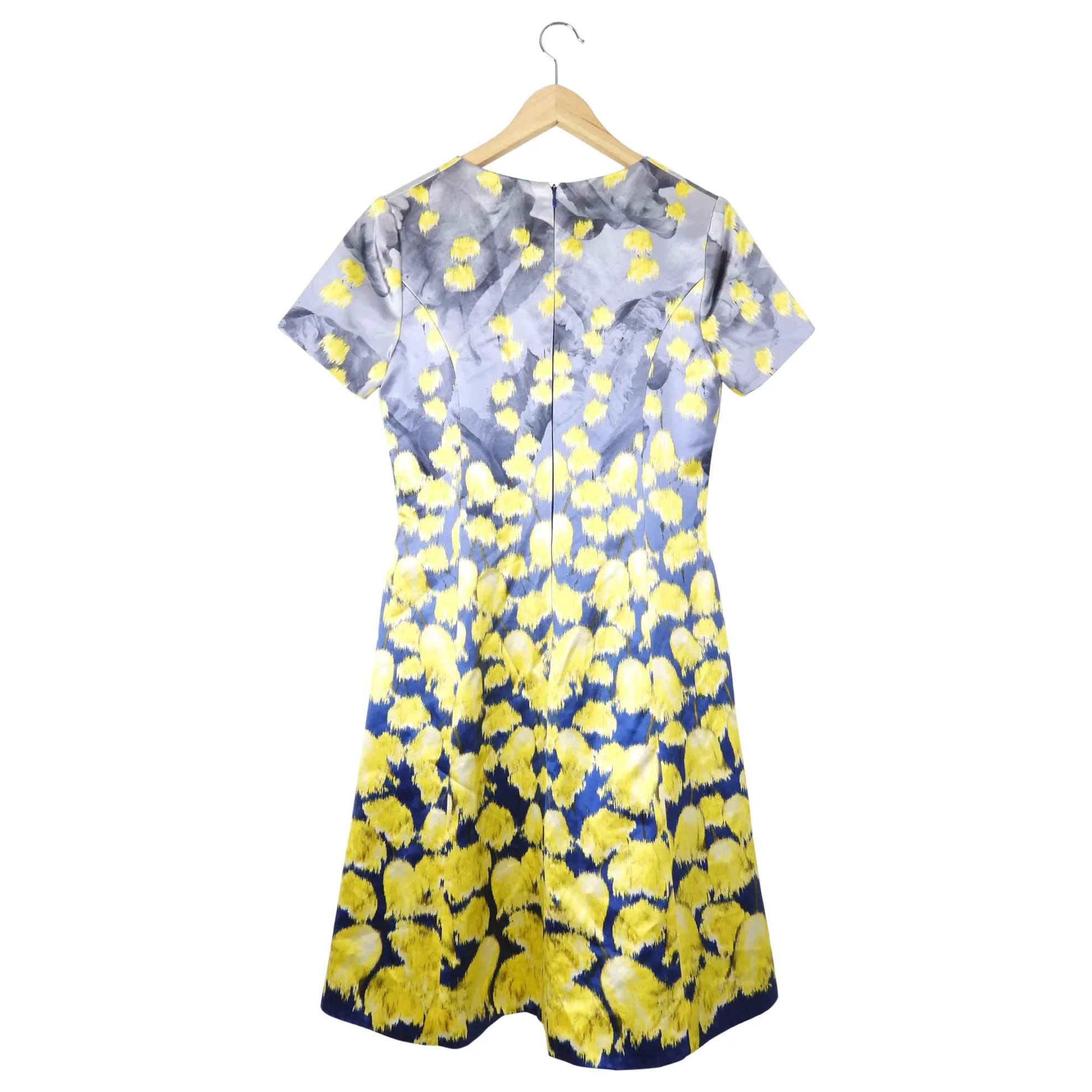 Prabal Gurung Yellow and Navy Satin Floral Dress - 8