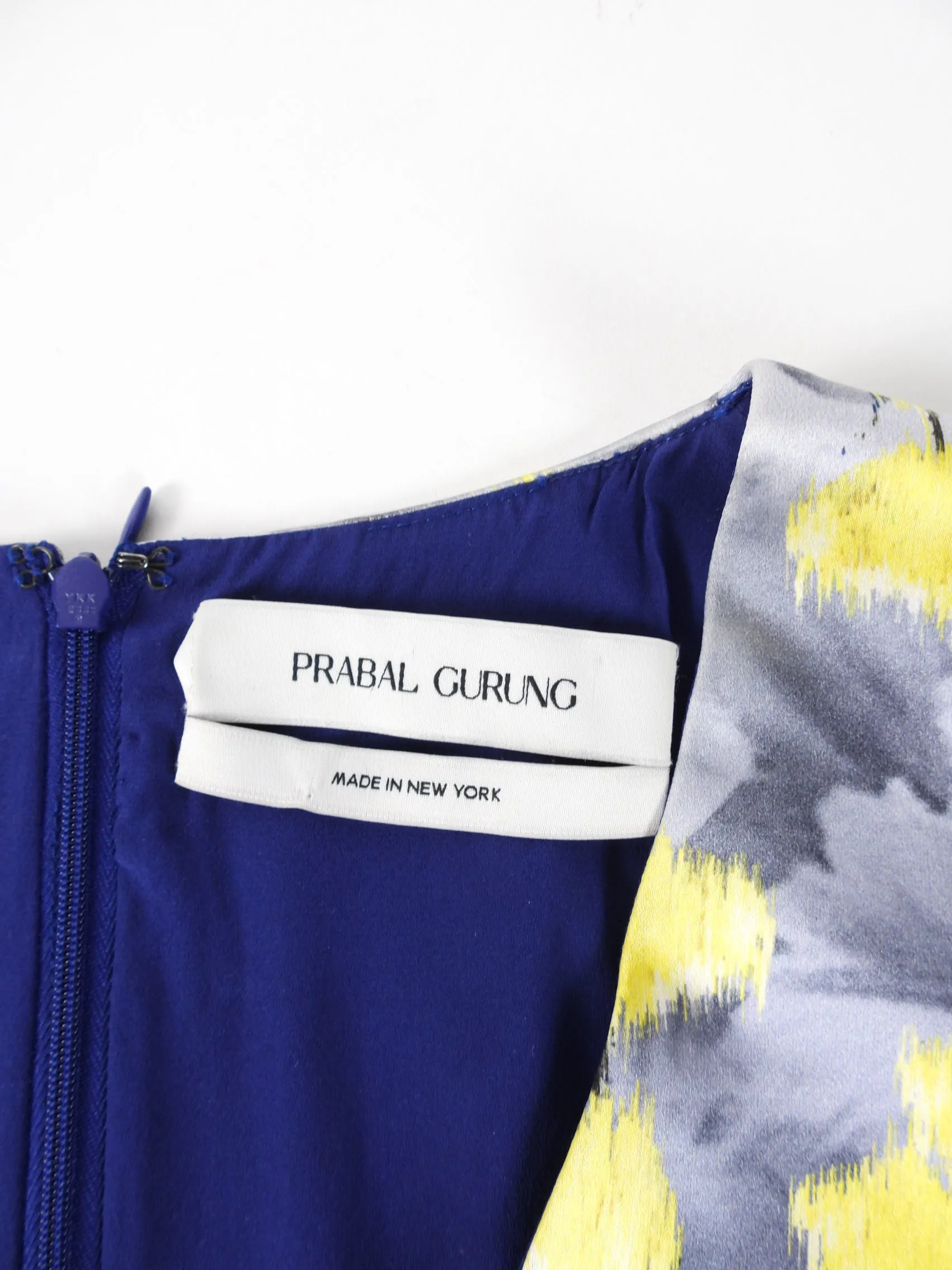 Prabal Gurung Yellow and Navy Satin Floral Dress - 8