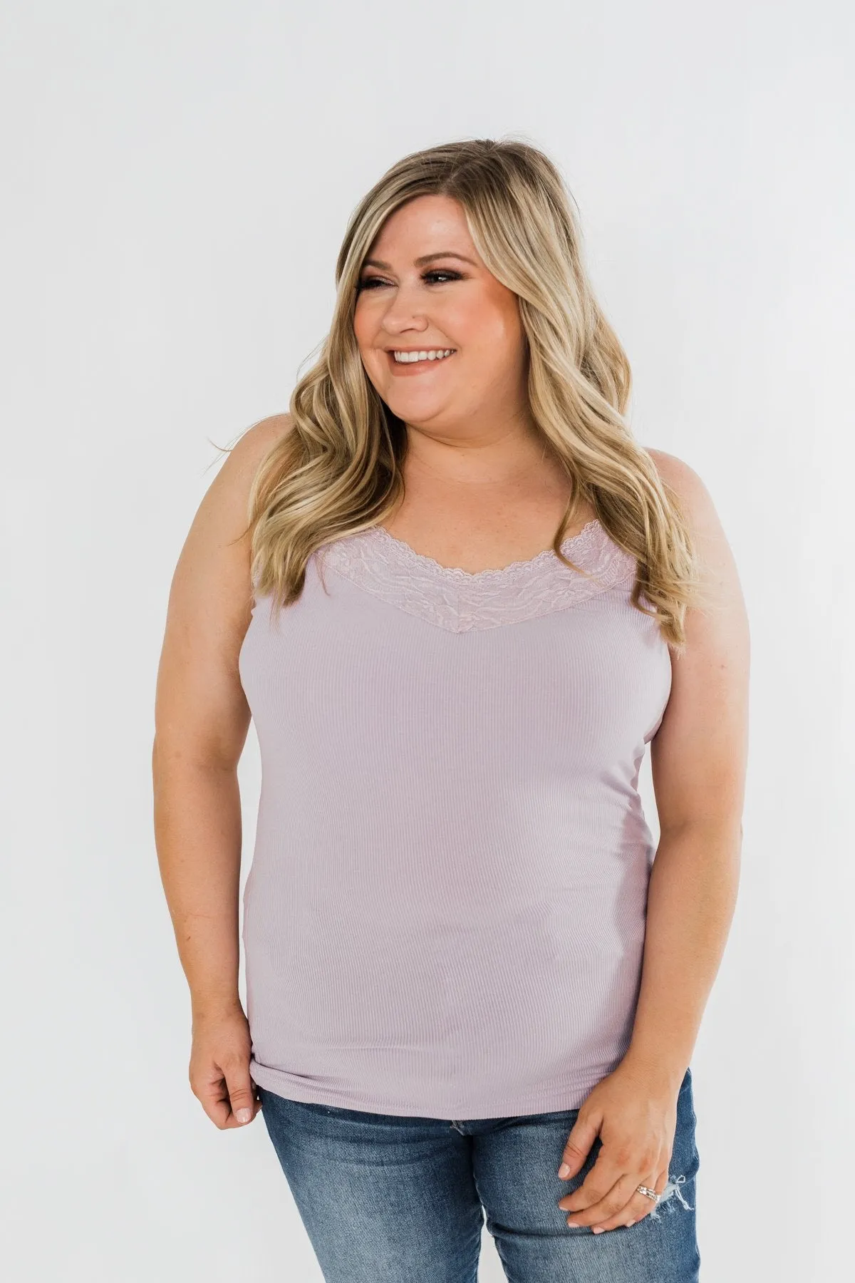 Pulse Basics Lace Trim Tank- Lilac