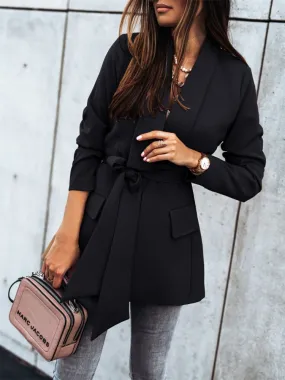 Retro Commuter Lapel Button Lace Up Suit Coat Temperament Casual Windbreaker Women Blazer