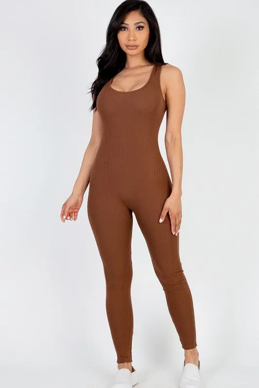 Ribbed Scoop Neck Bodycon Jumpsuit