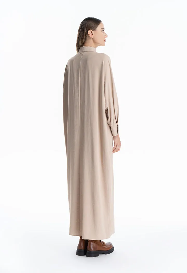 Self Fabric Button Oversized Batwing Maxi Dress