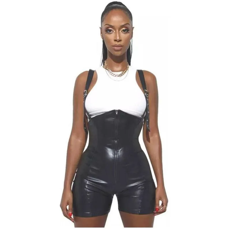 Sexy Sleeveless Leather Jumpsuit