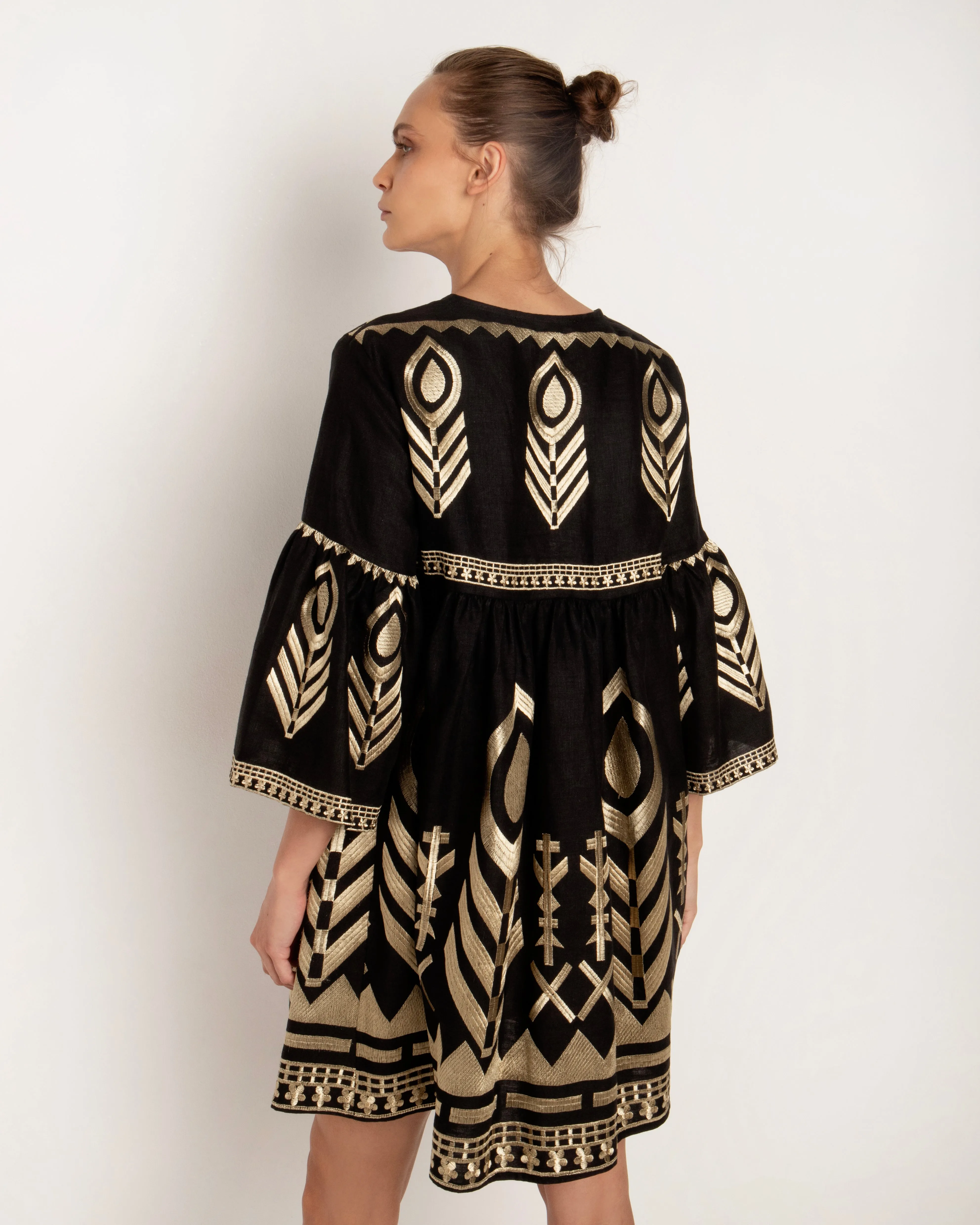 SHORT BELL SLEEVE FEATHER DRESS