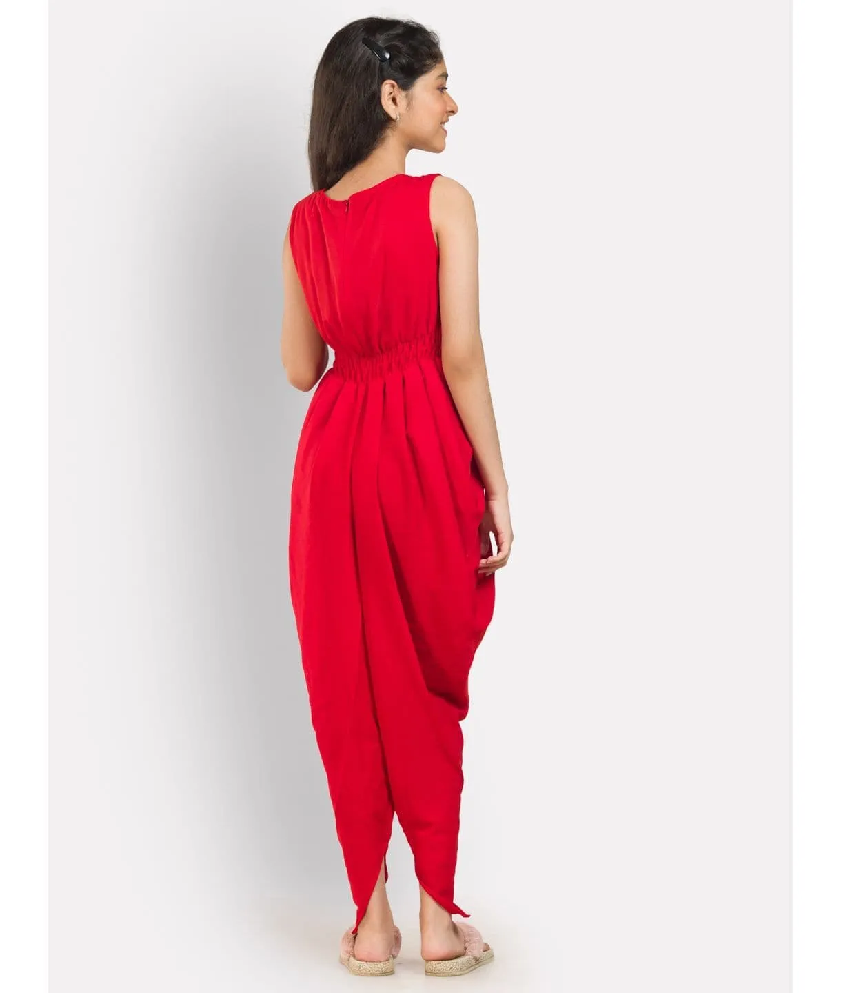 Solid Elasticated Dhoti Jumpsuit for Girls